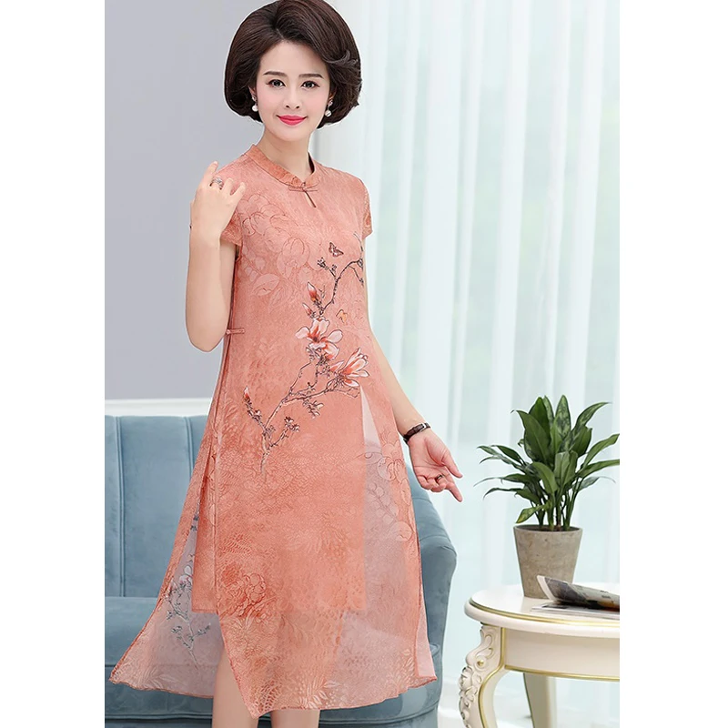 Женское платье Летнее Длинное Cheongsam модное элегантное свободное шифоновое выше