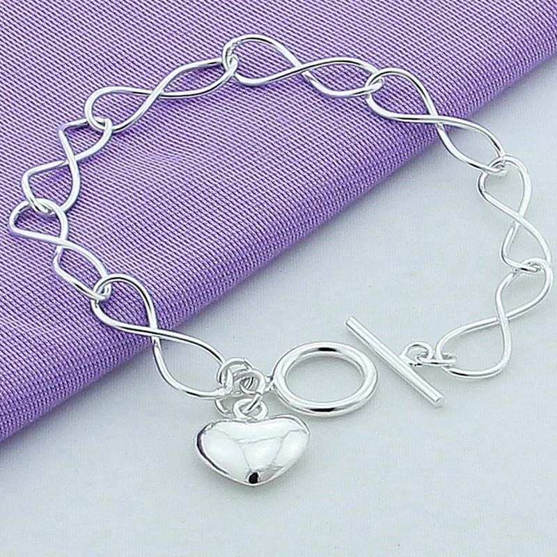 Женский браслет из серебра 925 пробы с сердечками|Гибкие и жесткие браслеты| |