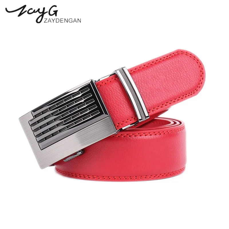 Мужской ремень из воловьей кожи ZAYG красный металлического сплава с