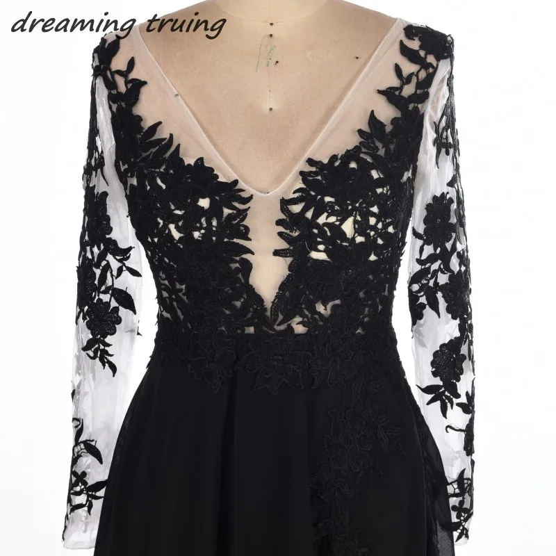 Черные Элегантные Формальные Вечерние платья Sheer одежда с длинным рукавом