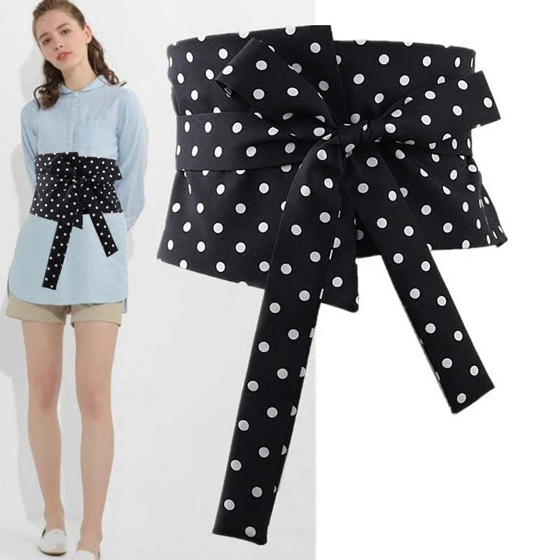 Для женщин Винтаж Модные Ретро японский стиль горошек ремень черный лук корсет