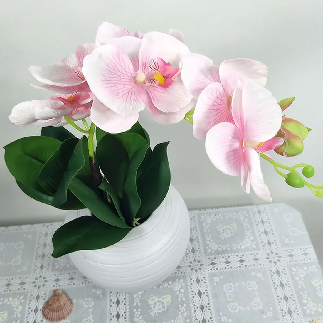 Цветы орхидеи с листьями искусственный цветок свадебное украшение PU склеивание