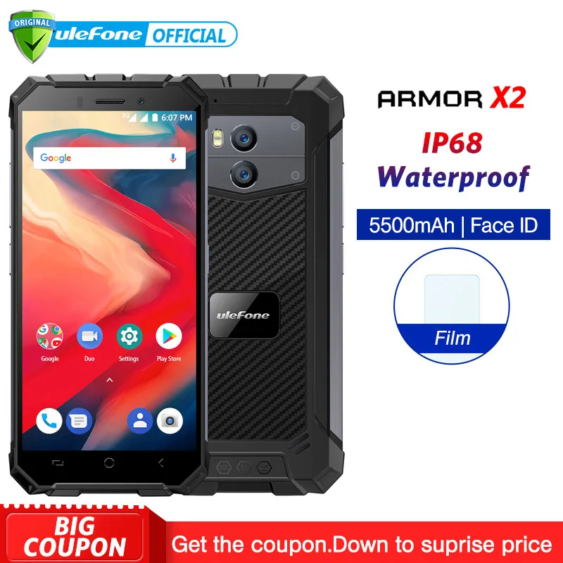 Ulefone Power X2 IP68 Водонепроницаемый мобильный телефон Android 8 1 5 &quotHD 4 ядра 2 ГБ + 16 Гб NFC Face