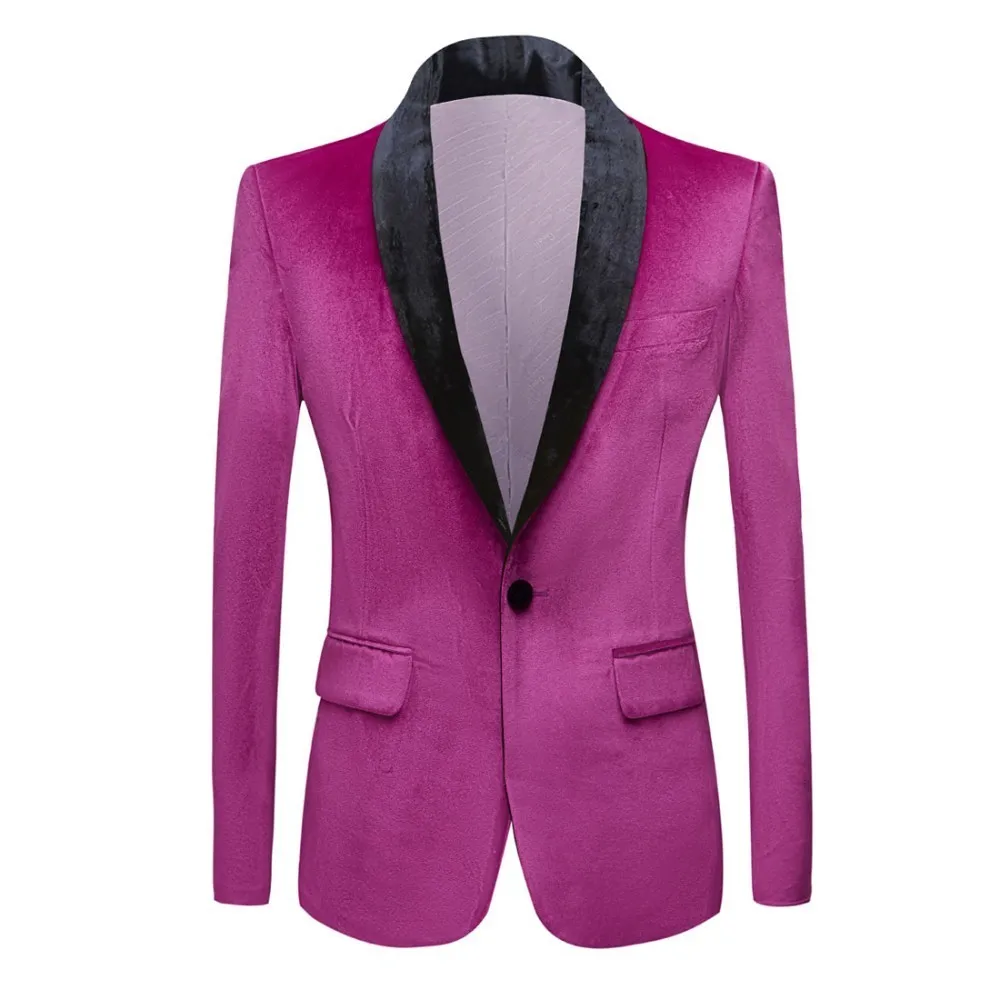 light purple PYJTRL для Мужчин зеленый фиолетовый розовый синий золото красный черный бархат модный костюм куртка Свадебный Жених сценический певец Пром Slim Fit Пиджаки - Цвет: light purple
