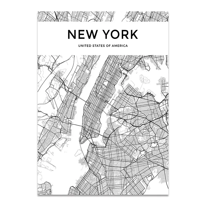 New York Черно-белая карта мира, город, Париж, Лондон Нью-Йорк, плакат, скандинавский стиль, гостиная, художественное полотно, живопись, домашний декор - Цвет: New York