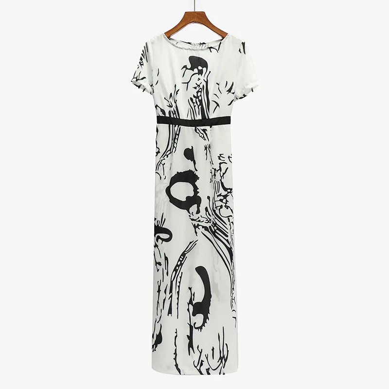 

MC 79121 Women's Dress 2018 Summer New European And American Fashion Women's Short-sleeved Dress Printing Lace Dress