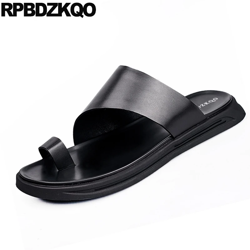 Black Leather Slip-on Toe Loop Designer Open Men Sandals - Waterproof, Summer Outdoor Slides Shoes - Fashionable Water Slippers image 3