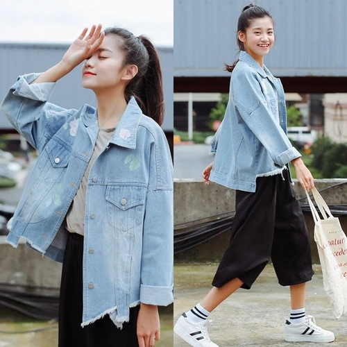 Джинсы для женщин куртка Для 2018 весна корейский стиль Повседневное роза с