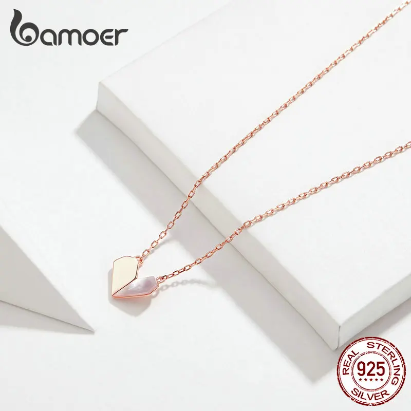 Bamoer, ожерелье-чокер в форме сердца, для женщин, 925 пробы, серебро, короткая цепочка, ожерелье, розовое золото, ювелирное изделие, SCN330