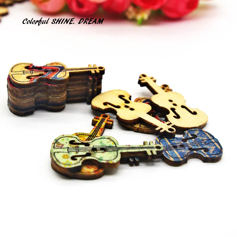 

12pcs Wood Buttons Mixed Color violin Shape Sewing Button Scrapbooking Embellishments Crafts Decorative 35X18mm