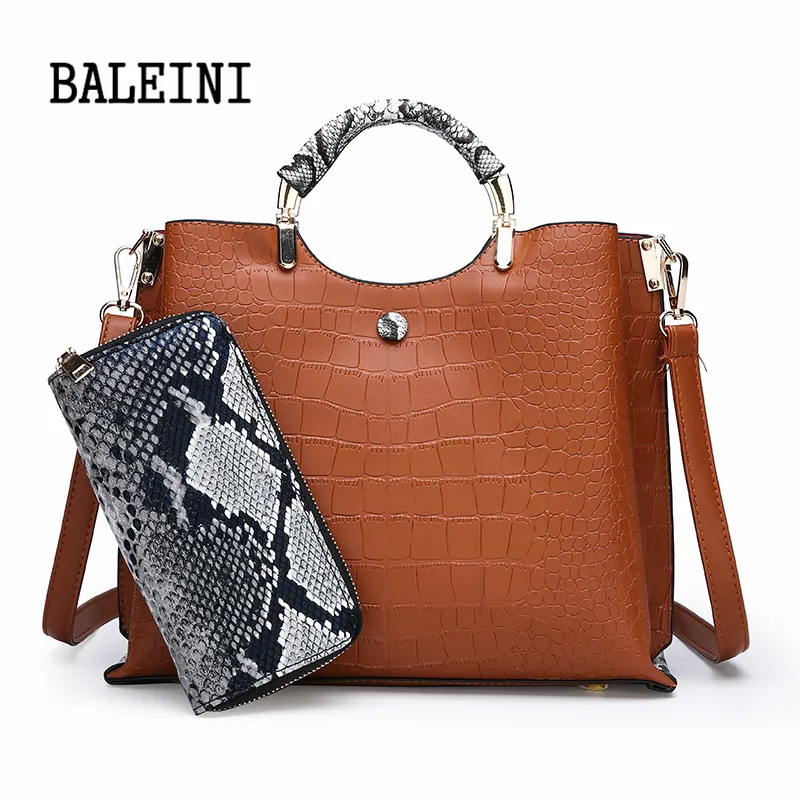 BALEINI 2 комплекта листьев сумки для женщин кошельки и сумки через плечо для женщин крокодиловые сумки ручная сумка из натуральной кожи