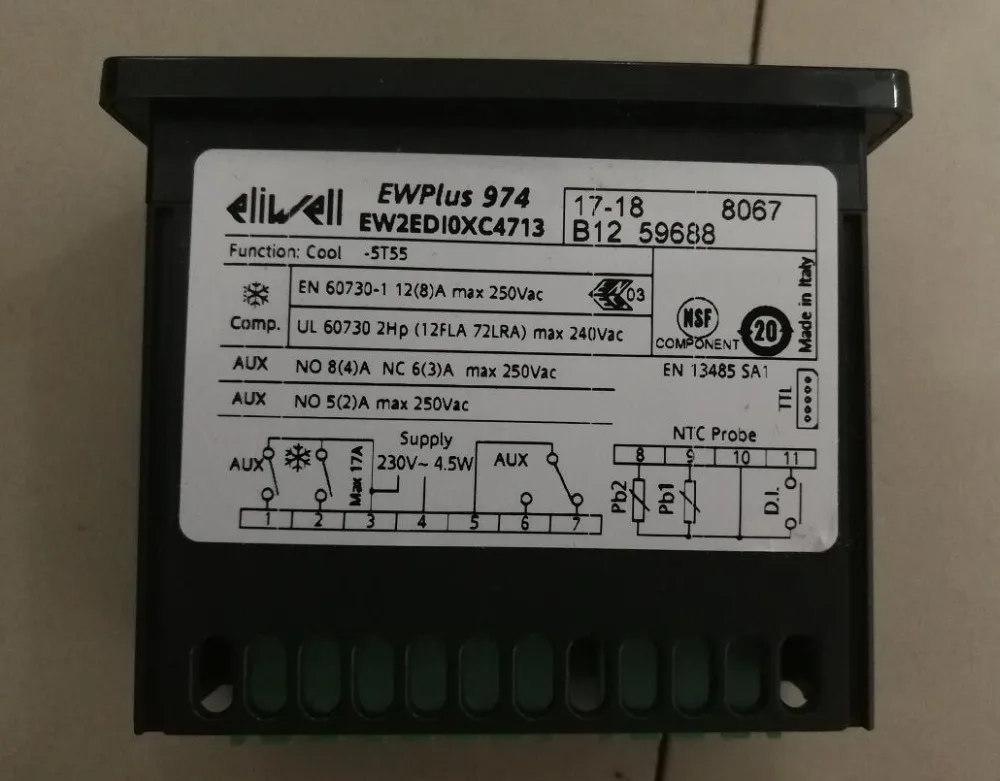 Электронный контроллер ELIWELL Тип EWPlus 974 монтажные измерения 71x29 мм 230 В напряжение AC