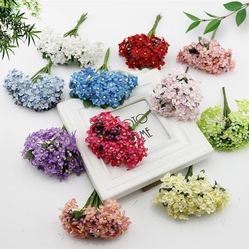 

12 Pcs Cherry Silk Cheap Artificial Flowers Bride Bouquet Wedding Scrapbooking Gift Box Decoration DIY Wreath Craft Fake Flower