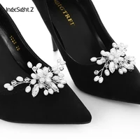 ingesight z 2 pieces elegant pearl flower shoe decoration fashion women anklet charm shoe clip bridal wedding prom accessories
