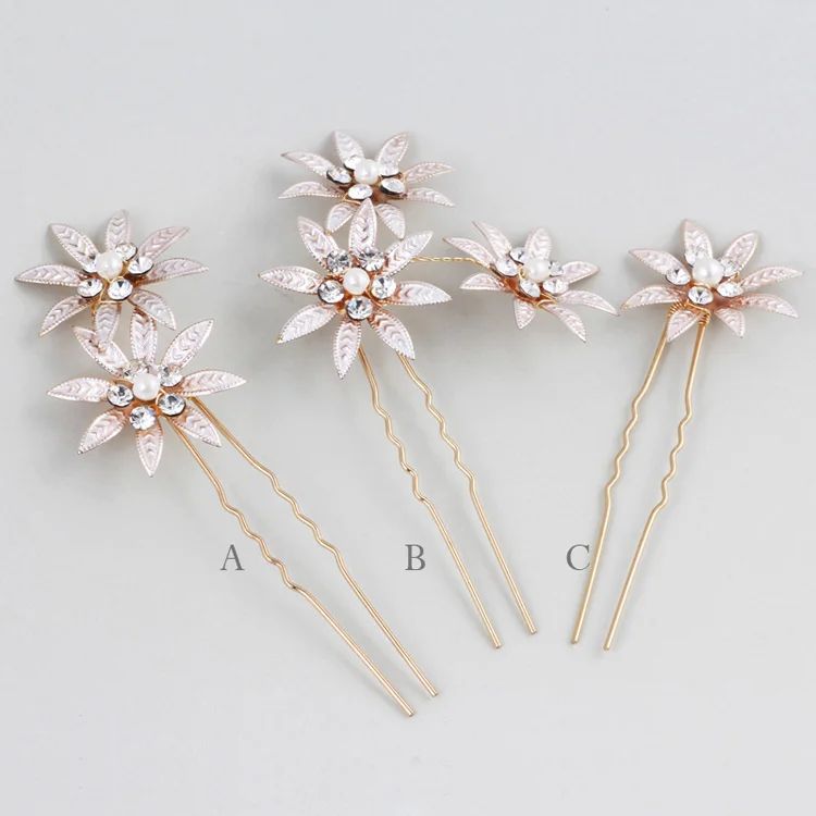 Модная заколка в форме буквы U с жемчужиной и цветами, свадебная головная укладка, аксессуары для волос невесты, булавка.