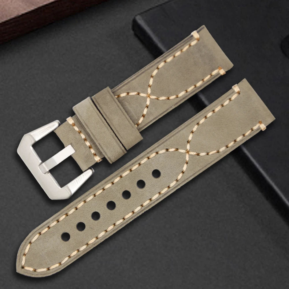 ZLIMSN мужские часы ремешок для Panerai 20 22 24 26 мм черный коричневый ремешок из нержавеющей стали Пряжка наручный ремень натуральная кожа