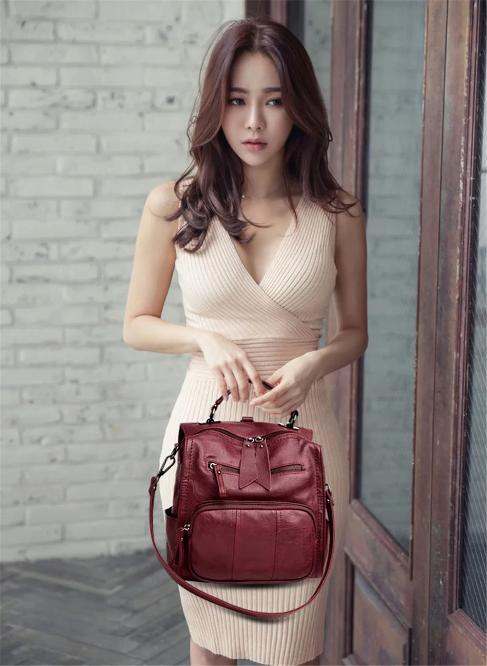 Sac A Dos Femme многофункциональные женские рюкзаки женский рюкзак винтажные школьные сумки для девочек мягкие кожаные сумки на плечо Mochilas