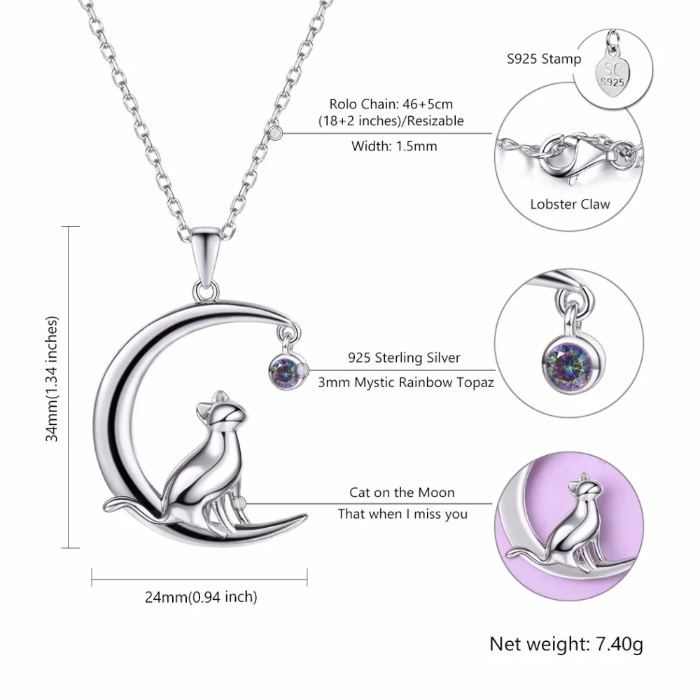 Moon Cat ожерелье из стерлингового серебра 925 пробы ювелирные изделия в виде