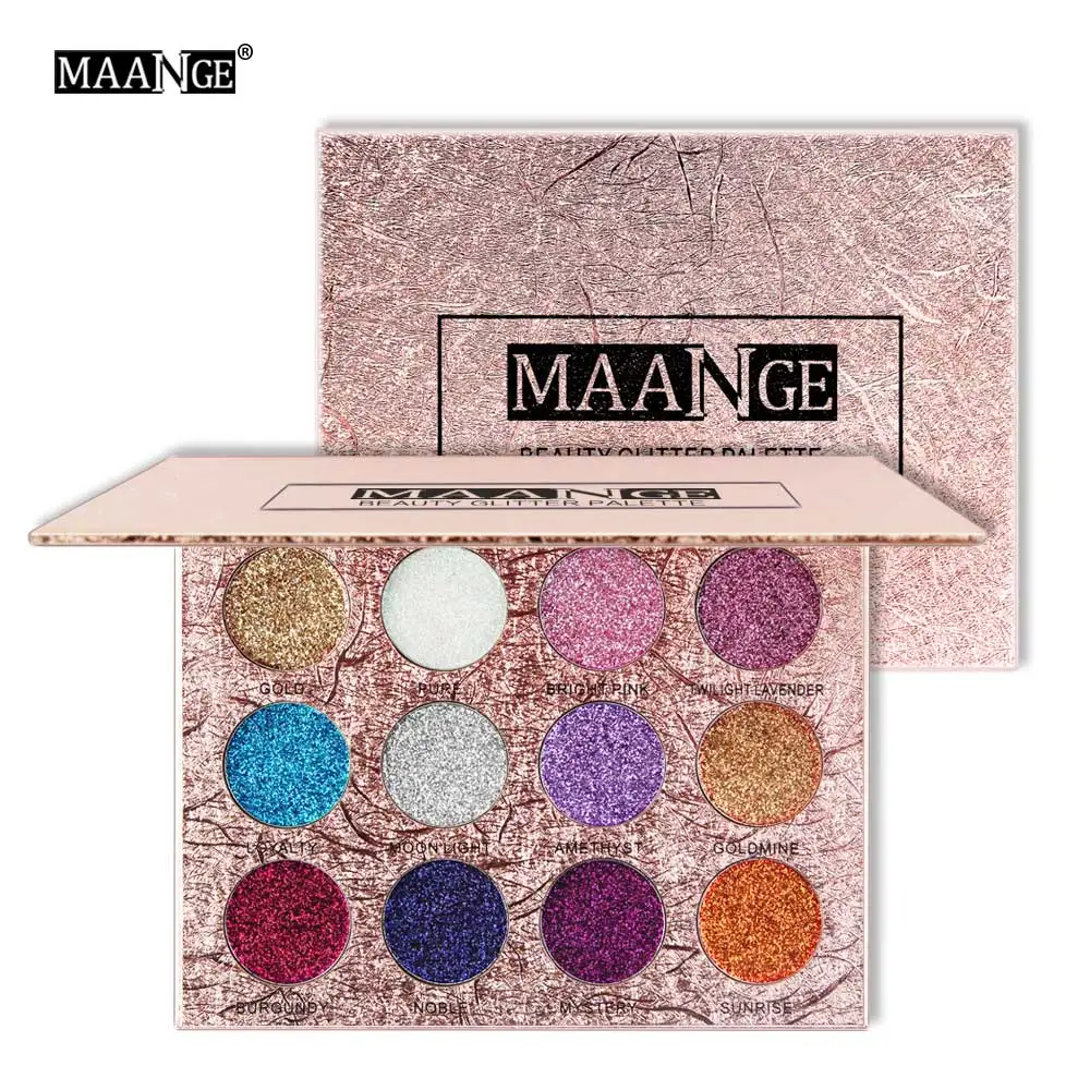 12 colors Glitter MAANGE, 12 цветов, блестящие тени для век, алмазная прессованная золотистая блестящая Мерцающая Матовая Тени для век, косметическая палитра для макияжа - Цвет: 12 colors Glitter