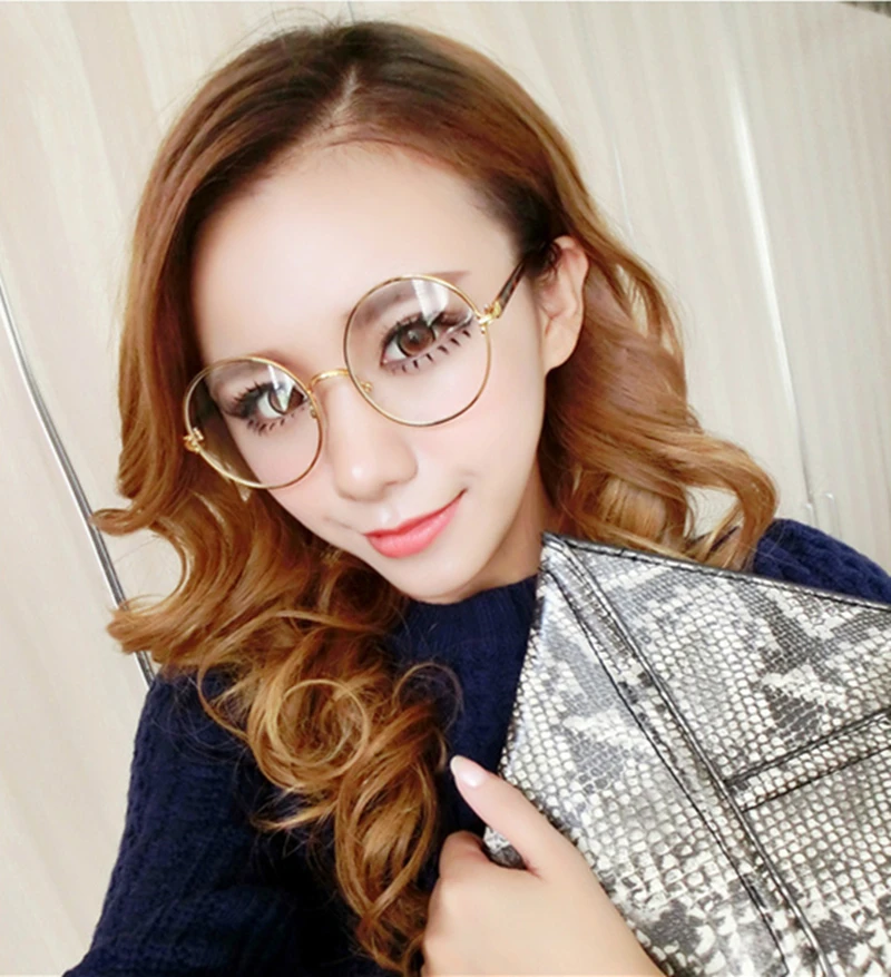 Шикарные очки в стиле ретро с большой круглой металлической оправой прозрачными