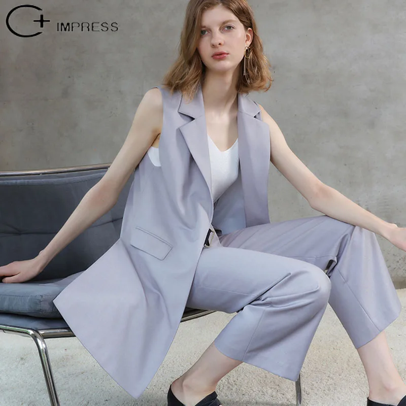 C + IMPRESS женский жилет и светло-серый топ костюм без рукавов куртка летняя лента