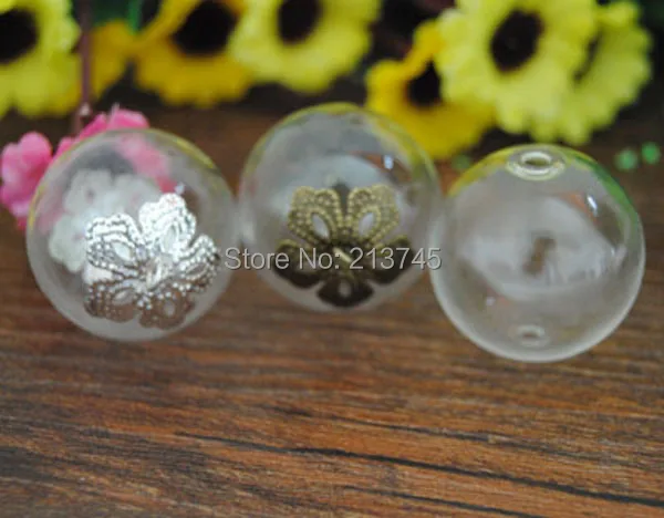 

Free ship! 2014 new 50sets/lot 20mm ( double hole ) round glass globe & flower cap& eye pin set (no filler) glass bottle vial