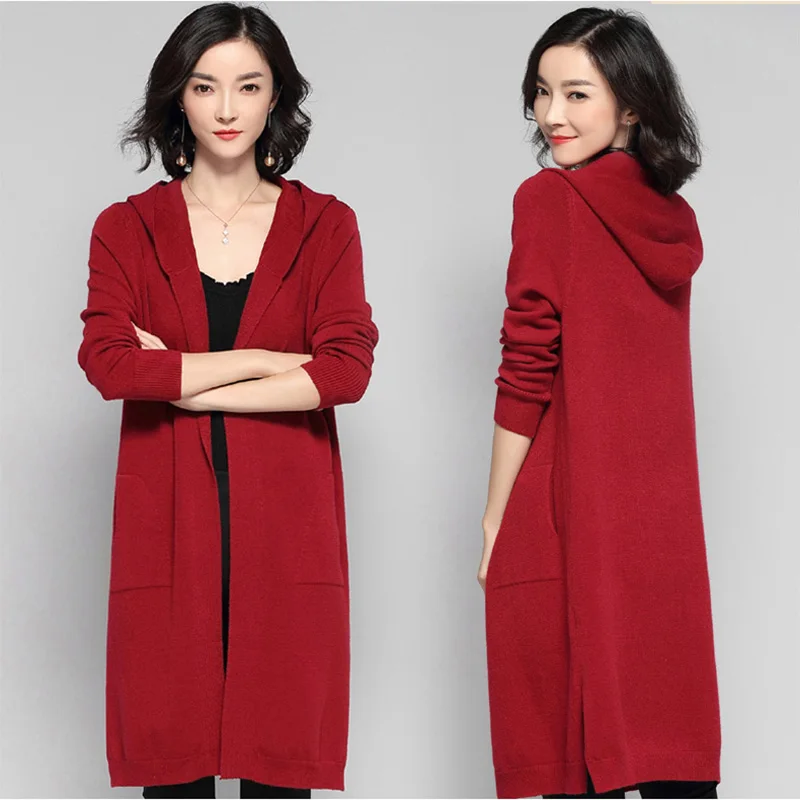 Long Cardigan Women Sweater Winter 2020 New Casual Autumn Sleeve Knitted Kimono With A Hood Female Big Coat Jacket |