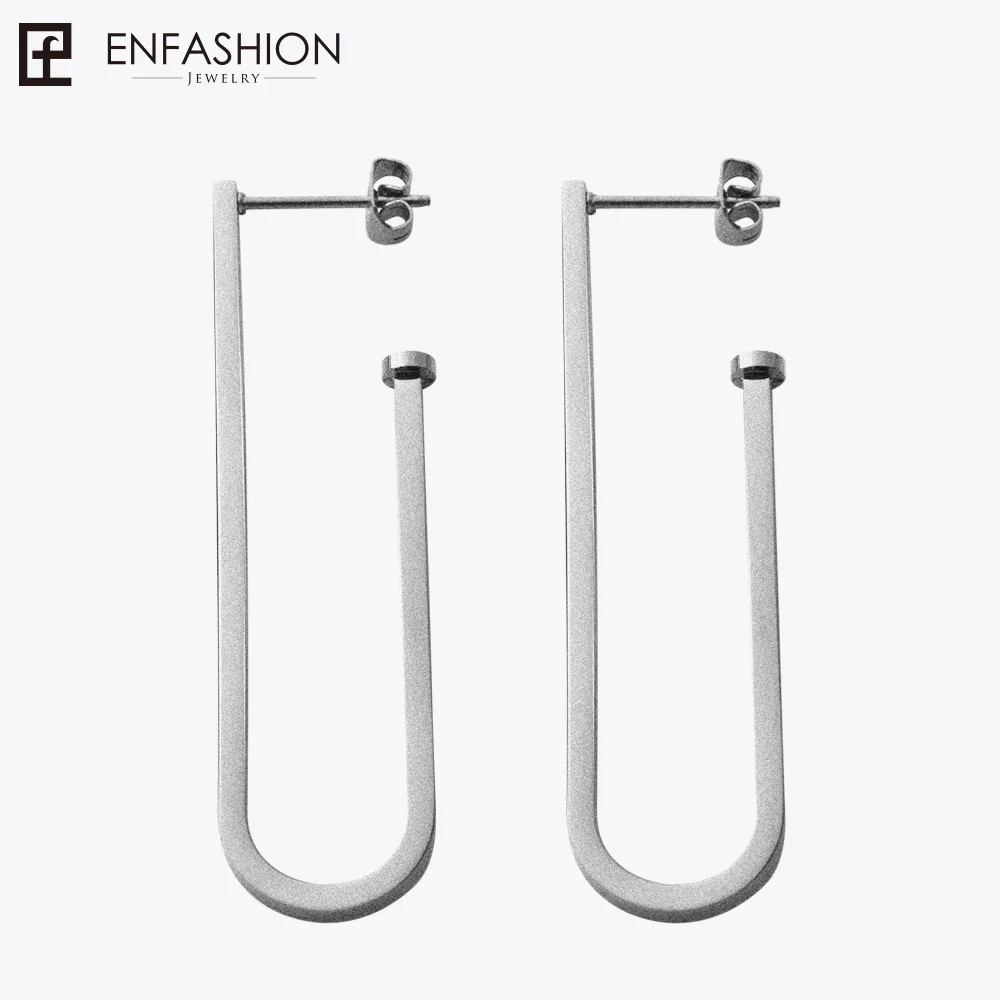 Enfashion, ювелирные изделия, геометрические большие клипсы, серьги, золотой цвет, нержавеющая сталь, длинные висячие серьги для женщин, серьги EB171028 - Окраска металла: Matte Silver