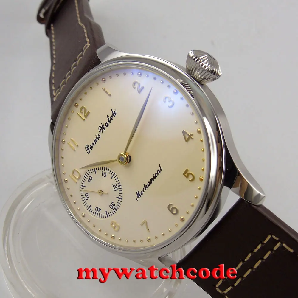 Новое поступление 44 мм мужские часы parnis с желтым циферблатом и механизмом 6497