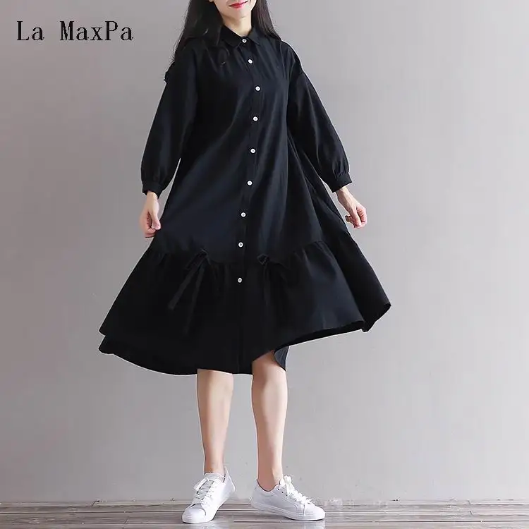 2019 хлопковое льняное платье весенне осеннее женское для студенток в стиле преппи