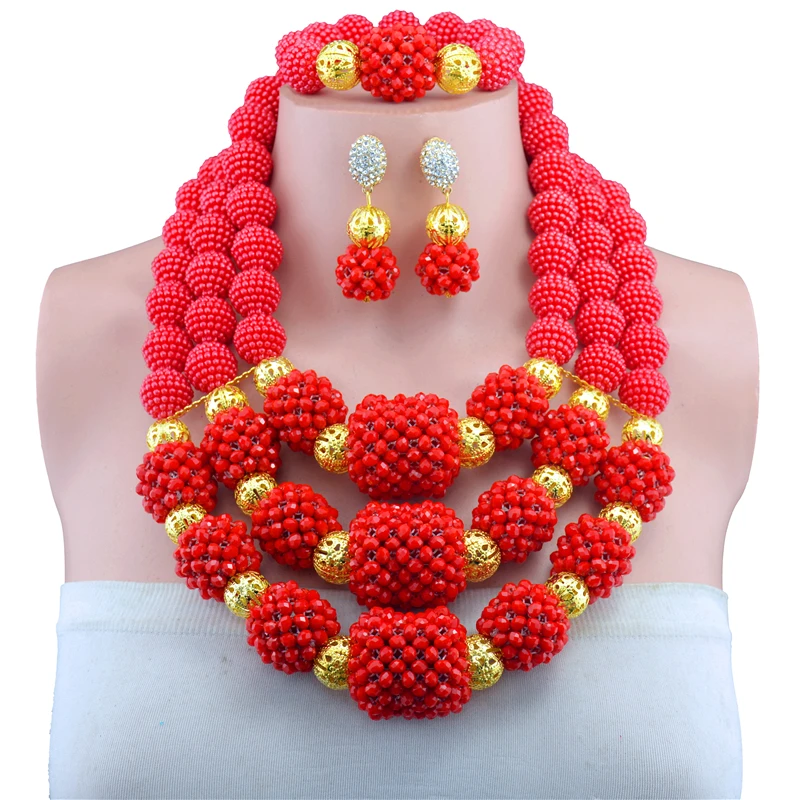 Роскошные красные хрустальные бусины нагрудник комплект массивной бижутерии