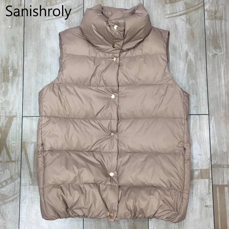 

Sanishroly Autumn Winter Women Warm Thick Sleeveless Waistcoat Ultra Light Down Vest Female Duck Down Coat Parka Short Tops S600