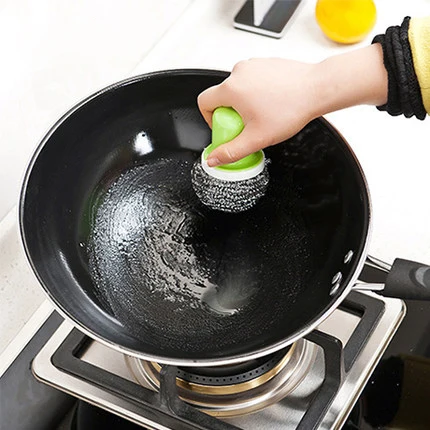 

With Handle Bowl Pot Steel Wire Ball Brush Pot Ball Pot Stainless Steel Cleaning Ball Brush Pot