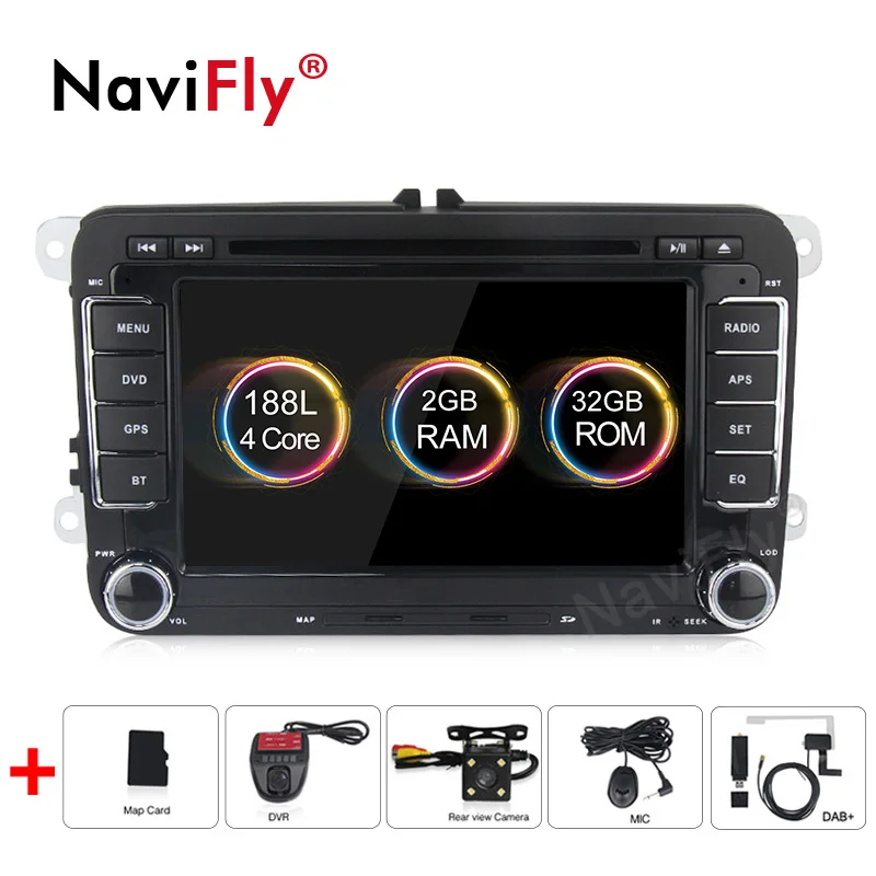 add camera DVR DAB NaviFly 2 Din Android 9 автомобильный dvd gps для Volkswagen polo Passat B5 B6 B7 GOLF 5 GOLF 6 радио FM RDS 7708 IC 2 din wifi CANBUS - Цвет: add camera DVR DAB