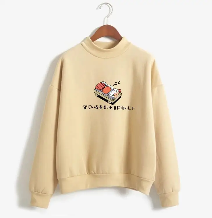 Осенне-зимняя свободная футболка с длинными рукавами и принтом суши | Женская