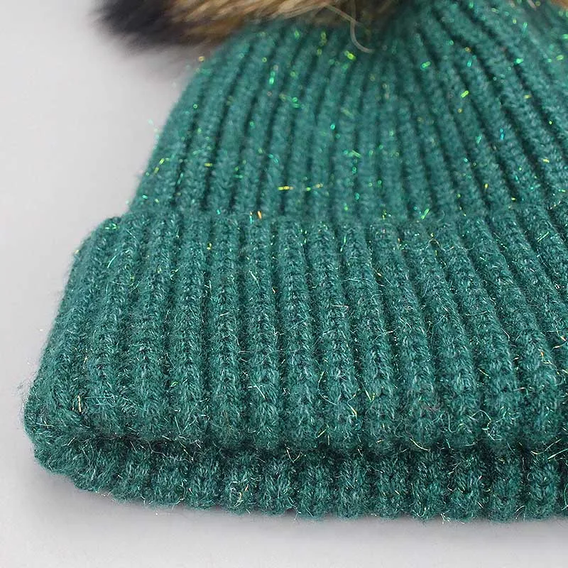 Женская зимняя вязаная шапка для девочек шерстяная помпоны из натурального меха