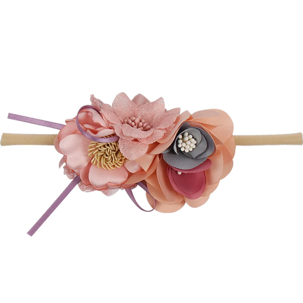 24 IBOWS Hair Accessories Lovely Baby Headband Fake Flower Nylon Hair Bands For Kids Artificial Floral Elastic Head Bands Headwear - Цвет: 24