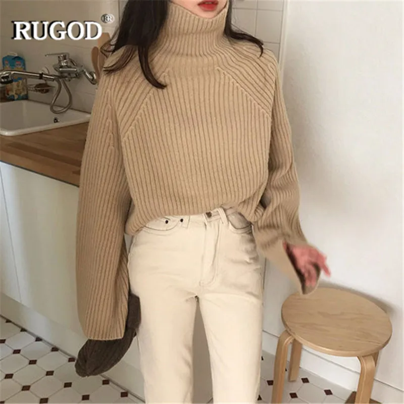 RUGOD/винтажная модная водолазка женские пуловеры однотонные повседневные