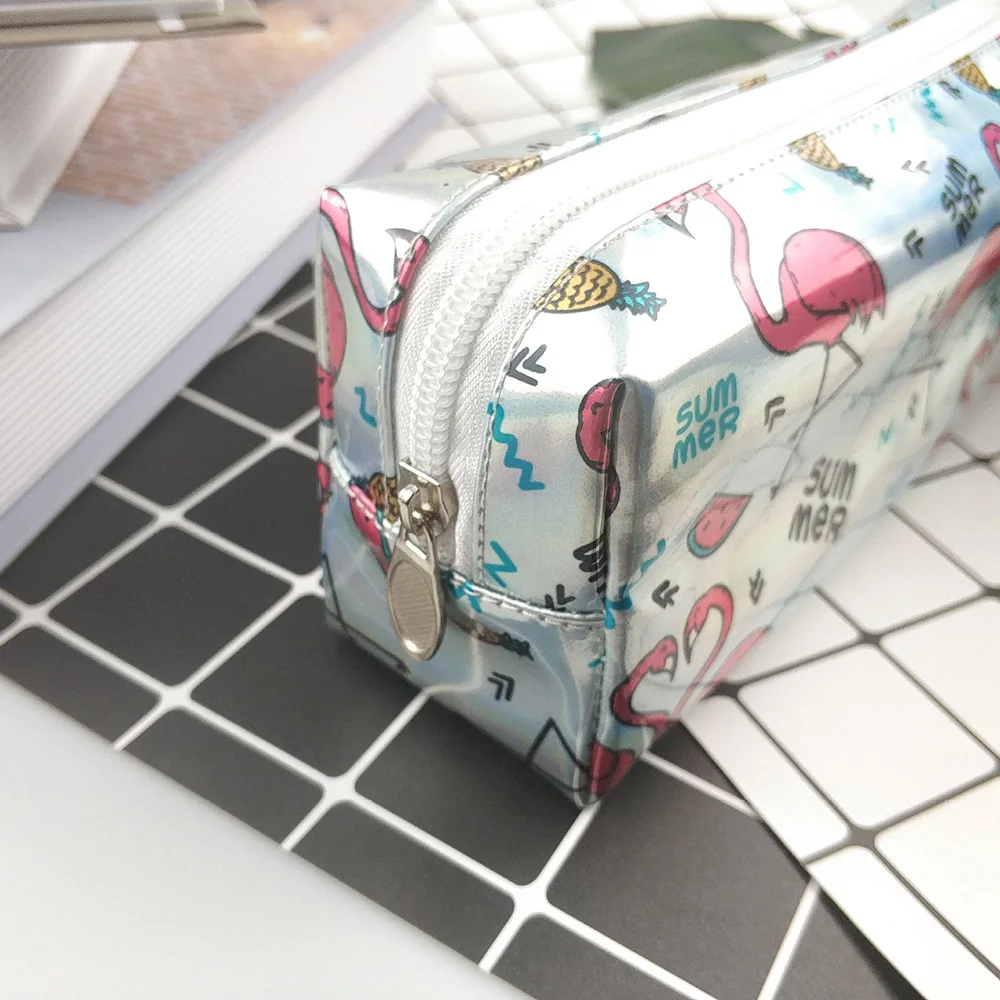 Лазерный пенал с серебристым фламинго высококачественные школьные