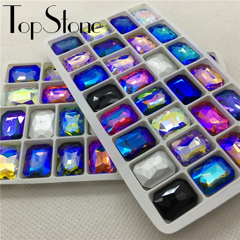 Разноцветные стеклянные прямоугольные Восьмиугольные Стразы AB без отверстий