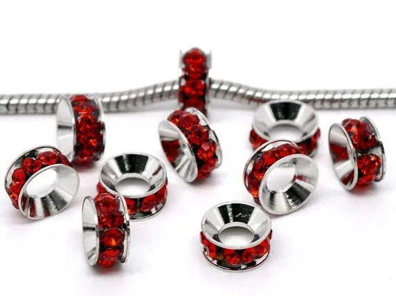 

Бесплатная доставка! 50 шт. Красный Rhinestone Rondelle Рождество бисера браслет шарма 11 мм