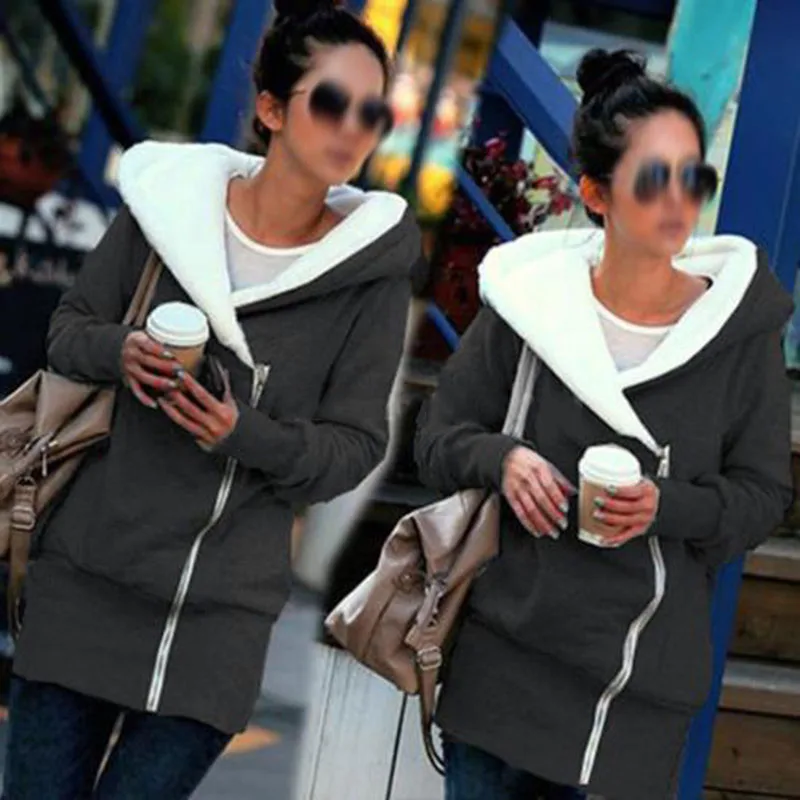 Женская модная теплая толстовка на молнии свитер с капюшоном длинная куртка