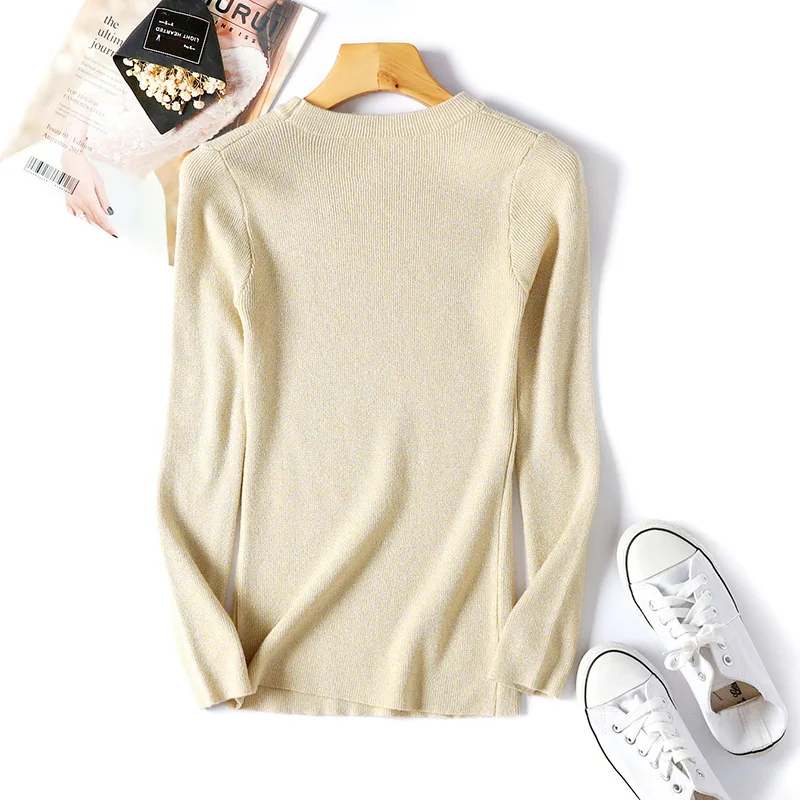 2019 Women Fashion Autumn Winter Sweater Long Sleeve Bright Line Silk Pullover Basic Sweaters Casual Slim Knit Tops Femme | Женская