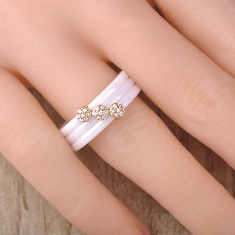 Blucome Новая Керамическая Ювелирные Наборы Белый Серьги и Кольцо Bijoux Золотой