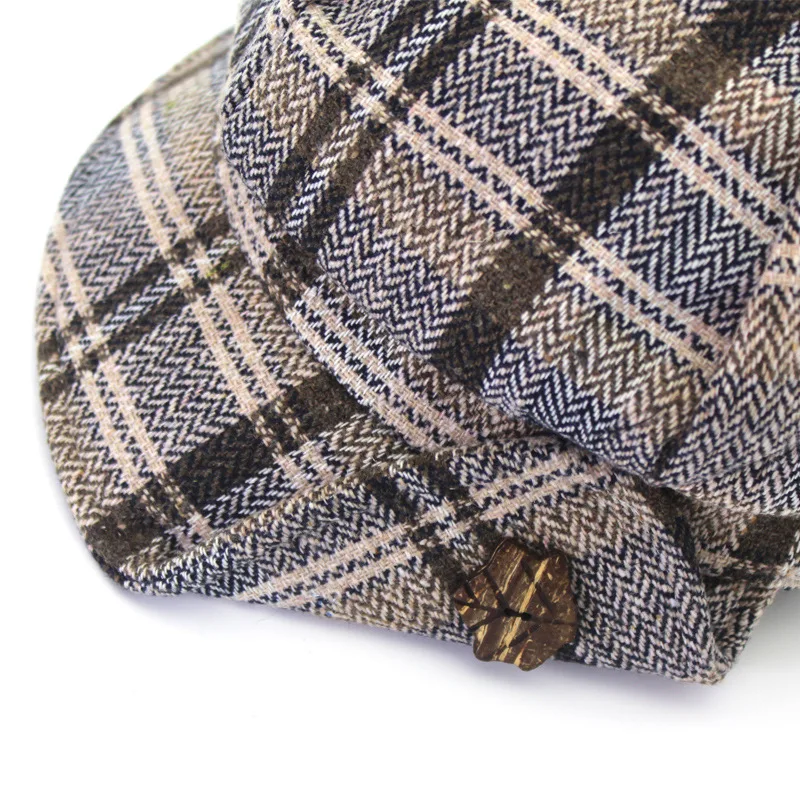 Beret Hat Female Winter Wool Berets Cap British Autumn Men Korean Japanese Knitting Painter Hats Women Plaid Pumpkin Caps H6725