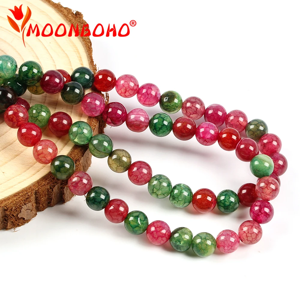 Круглые красные бусины MOONBOHO из натурального камня для рукоделия изготовления