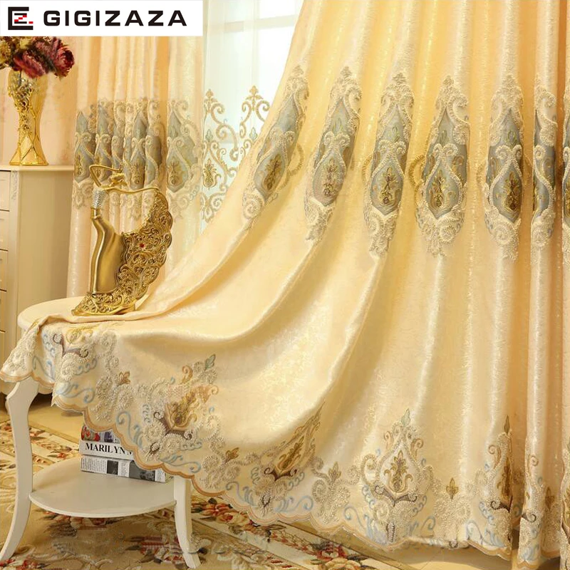 Новый gigizaza вышивка имитация шелковой тяжелой ткани гардина цвета слоновой кости