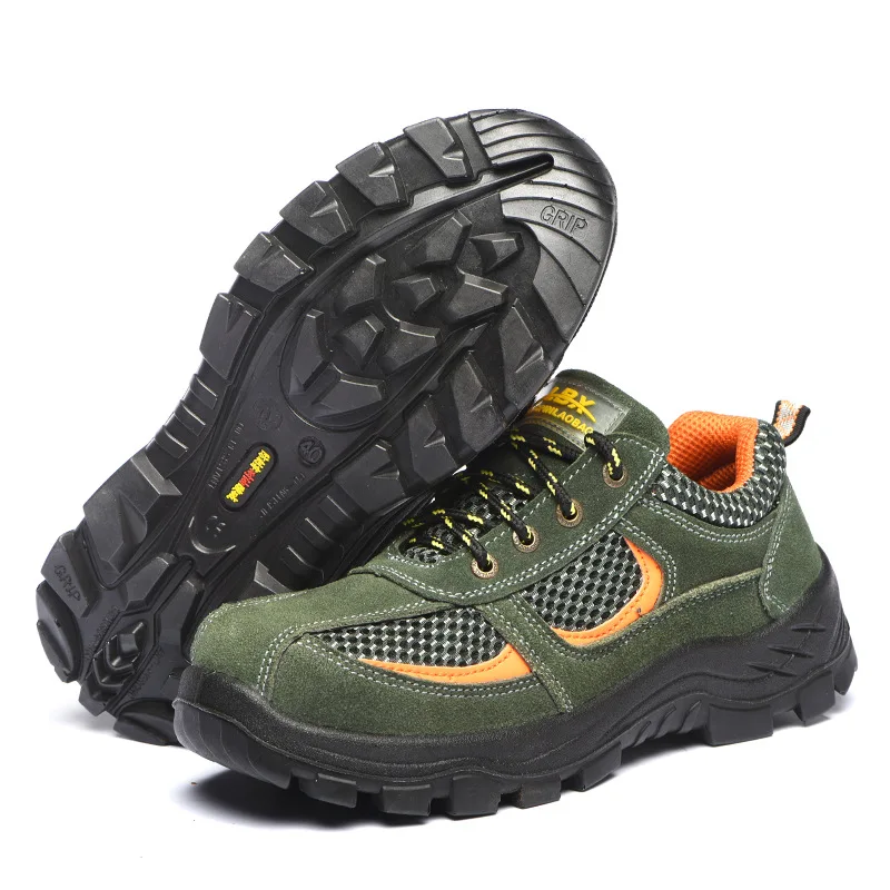 men's plus size breathable steel toe covers work safety shoes anti-pierce platform sneaker cow suede leather security boots male | Обувь