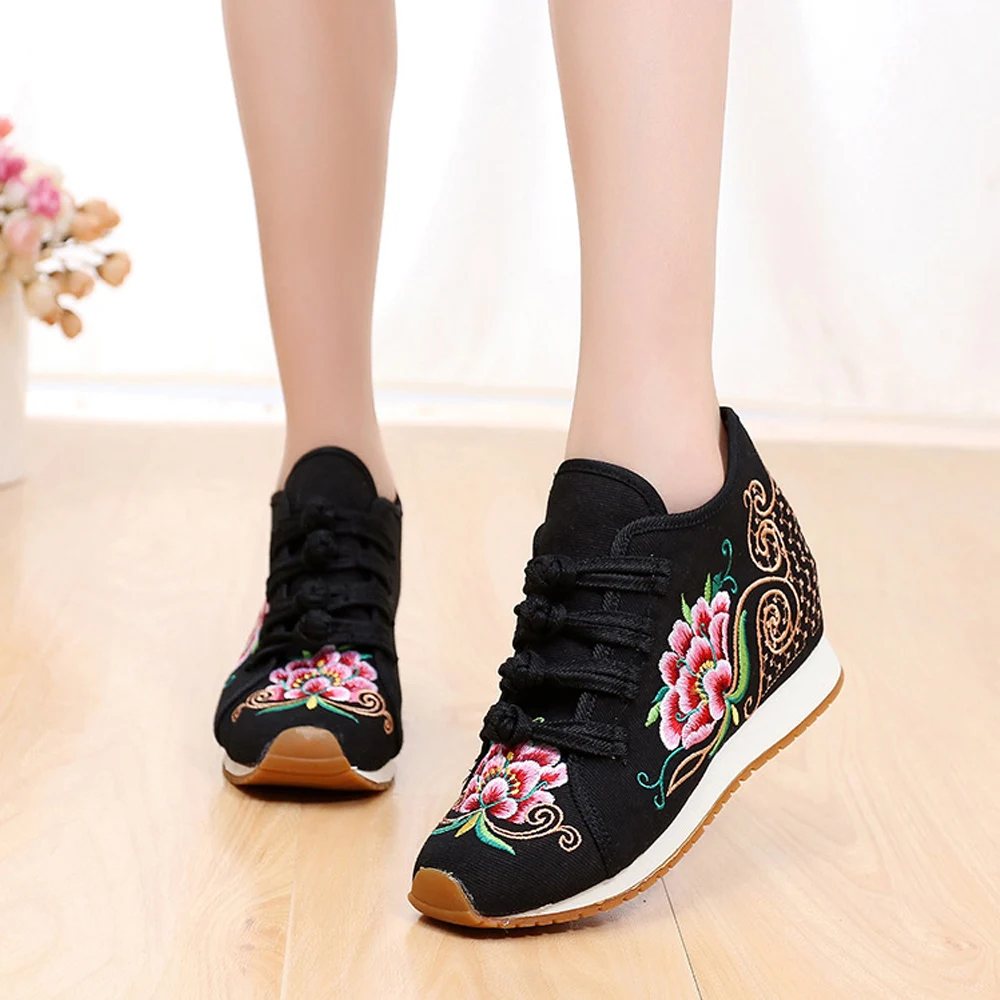 Zapatos Mujer Женские этнические кроссовки Джинсовая парусиновая обувь на плоской