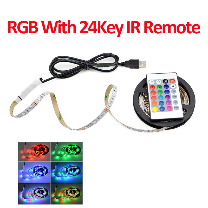 RGB With IR Remote Светодиодная лента для телевизора, светильник, DC 5 В, USB кабель, питание, RGB белый, теплый белый, Светодиодная лента s 2835 SMD 60 Светодиодный S/M, usb светодиодный скотч - Испускаемый цвет: RGB With IR Remote
